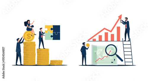 Business growth and financial success illustrated with people and charts