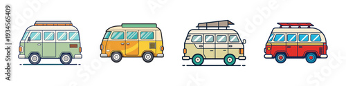 colorful camper vans in different styles vector illustration