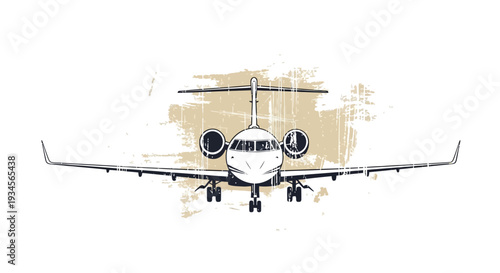 Front view of a private jet plane with grunge background