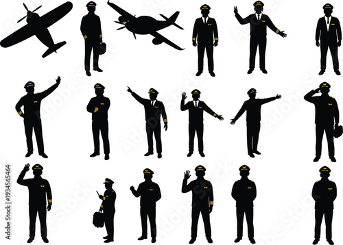 pilot, airplane, aviation, aircraft, airline, travel, flight, jet, propeller, uniform, crew, captain, silhouette, journey, transport, airport, sky, service, profession, occupation