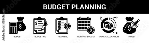 Budget Planning web banner icon vector illustration concept with icons of budget, budgeting, planning, monthly budget, money allocation, and target.