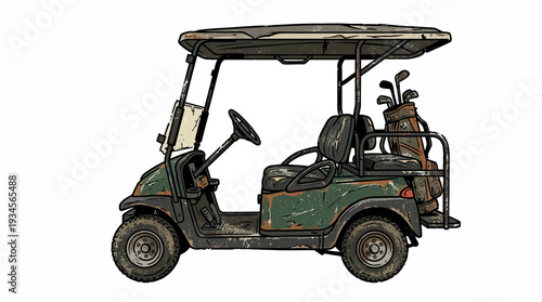 Golf Cart with Clubs and Bag, Isolated on White