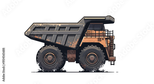 Heavy duty dump truck illustration, isolated on white background