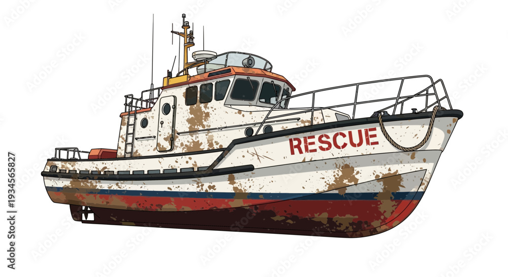 Fototapeta premium Old rescue boat with weathered paint and rust