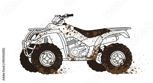 Muddy ATV quad bike, off-road adventure, outdoor sport, messy vehicle