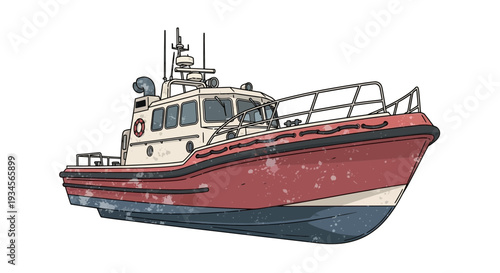 Pilot Boat illustration, red and white vessel, maritime transport