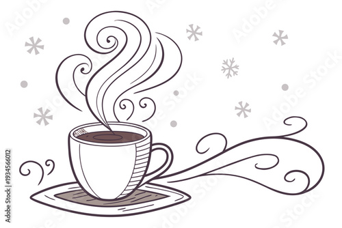 A steaming cup of coffee on a saucer with swirling steam