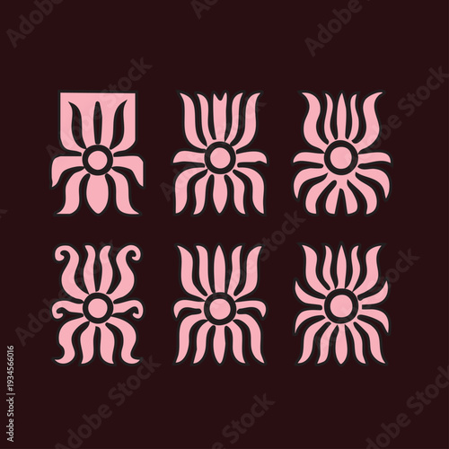 Vector set of abstract floral design elements featuring nature symbols such as flowers, leaves, butterflies, and birds in a tribal tattoo silhouette style for decorative art ornam