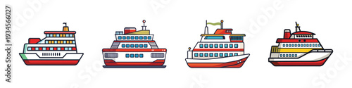 Four different ferry boats vector illustration, flat design, transportation concept