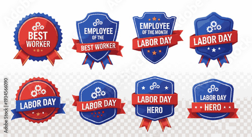 Labor day badges and labels for employee recognition and appreciation