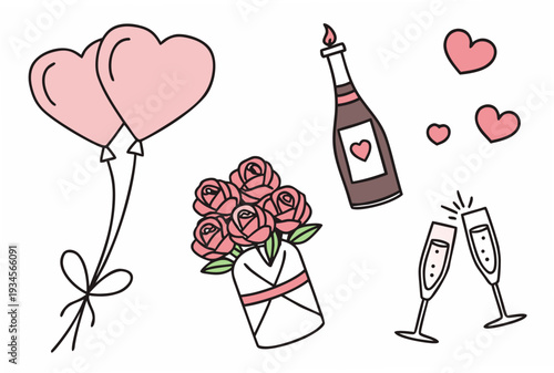 A romantic valentine's day scene with flowers and champagne