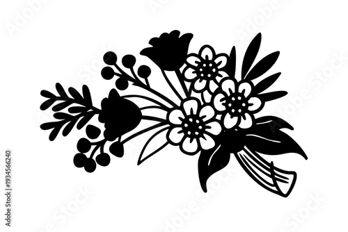 A black and white image of a bouquet of flowers