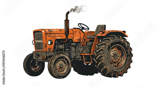 Vintage Orange Tractor with Smoke from Exhaust Pipe