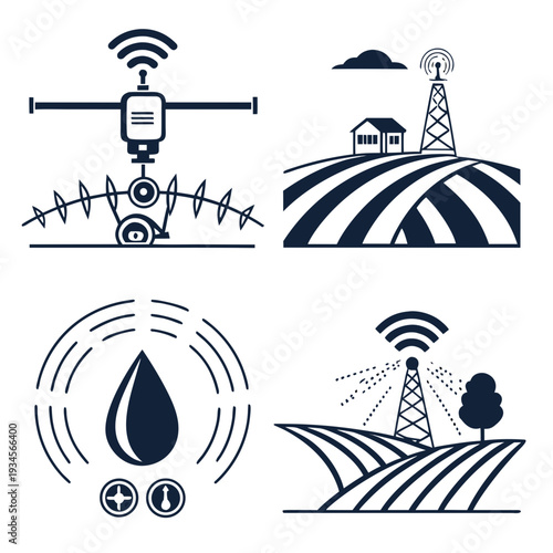 Agricultural technology and wireless communication icons