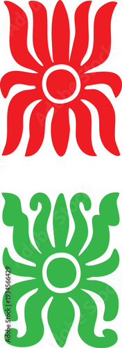 Vector illustration of a red and white flower on an abstract red background featuring a heart symbol and decorative valentine pattern for an artistic love logo design