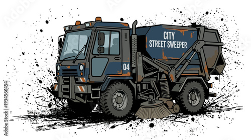 City Street Sweeper Truck with Splatter Effect