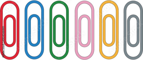 Colorful Paperclips Assortment Organized in Row Vector Illustration for Office Supplies, Stationery, Document Organization, Workspace Accessories, and School or Business Graphic Design