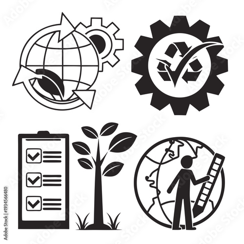Icons representing sustainable global development