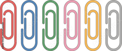 Colorful Paperclips Assortment Organized in Row Vector Illustration for Office Supplies, Stationery, Document Organization, Workspace Accessories, and School or Business Graphic Design