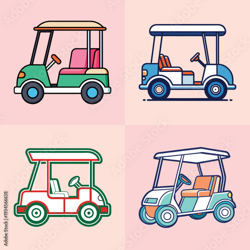 colorful golf carts in different designs vector illustration