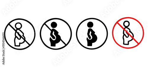 Pregnant Woman Prohibition Sign Icon Set Vector, No Pregnancy Symbol Collection