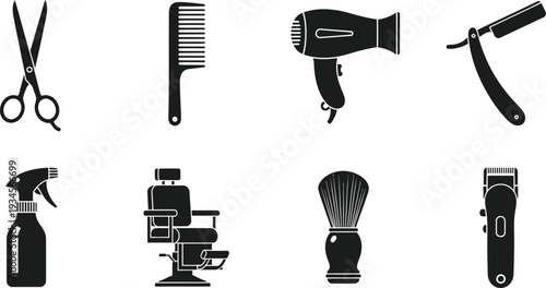 Icon bundle for barbershop essentials haircut and grooming tools