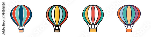 Colorful hot air balloons vector illustration, flat design, adventure travel symbols