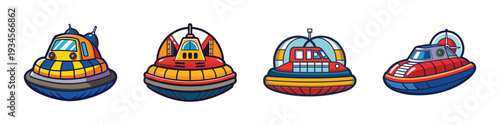 Colorful hovercrafts in different designs vector illustration