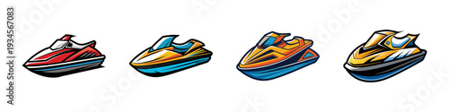Colorful jet ski vector illustration, flat design water sports graphics