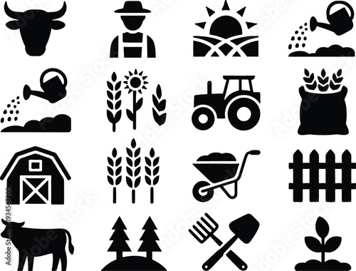  Depicting agriculture livestock Farm icons, Rural life elements