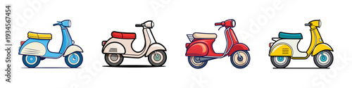 Colorful moped scooters in different colors vector illustration