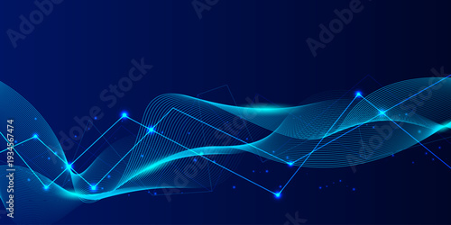 Dark blue futuristic and science technology abstract background with dynamic lines waves and light particles