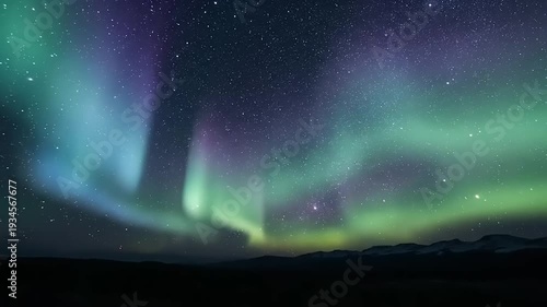 Northern Lights Aurora Borealis Night Sky Display.