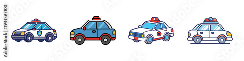 Police cars in different styles vector illustration, flat design graphics