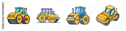Road rollers in different designs vector illustration, flat design