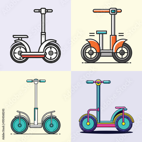 Four colorful electric scooters in different designs vector illustration
