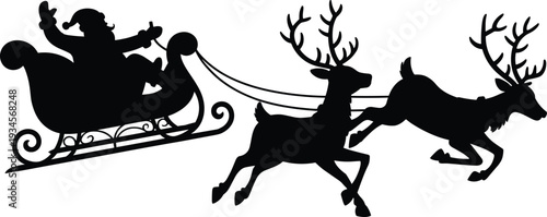 Santa Claus sleigh silhouette with flying reindeer symbolizing Christmas night holiday magic winter tradition and festive celebration