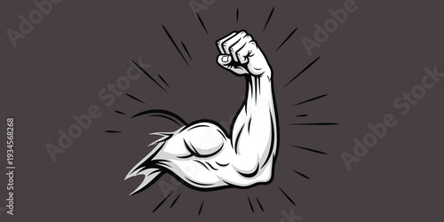 Flexed bicep muscle with motion lines on dark background flexed arm flexed muscle