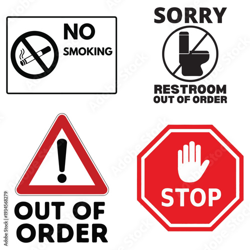 Set of yellow road warning signs with traffic caution symbols isolated as a vector illustration