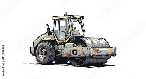 Construction roller machine on white background