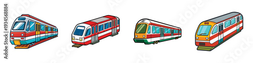 Colorful subway train vector illustration set, flat design graphics, transportation icons