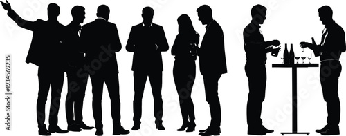 Silhouette of business people standing and socializing at a cocktail party reception