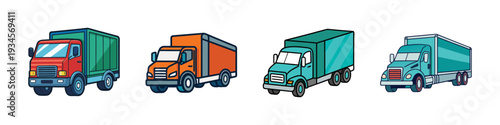 Four different trucks in various colors vector illustration, flat design