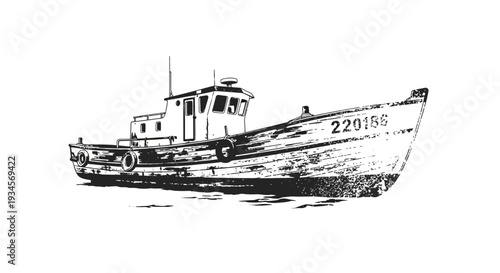 Vintage fishing boat illustration