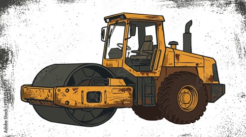 Yellow Road Roller on Textured Background