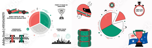 A vector graphic illustration of Australian Grand Prix statistics and racing elements