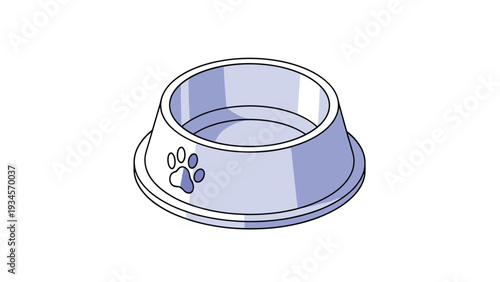 Simple silver metal pet food bowl with a distinctive paw print decoration stands ready on a clean white background.