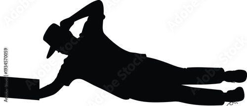 Relaxed man silhouette, person lying down, laptop user, casual posture, reading book, working remotely, leisure time, technology concept, creative thinking, contemplation