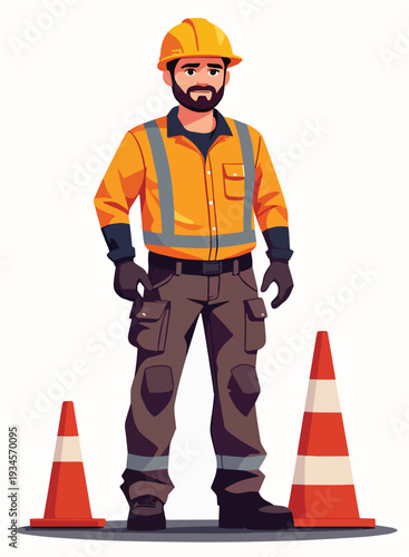 ingegnere lavoratore o tecnico edile in strada appalto stradale o impianti o altro che lavora in tuta da lavoro con elmetto vettoriale  