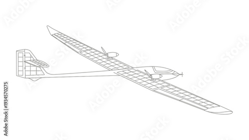 Glider Aircraft Blueprint: A precise technical blueprint of a sleek glider aircraft, meticulously detailing its aerodynamic design and structural components.